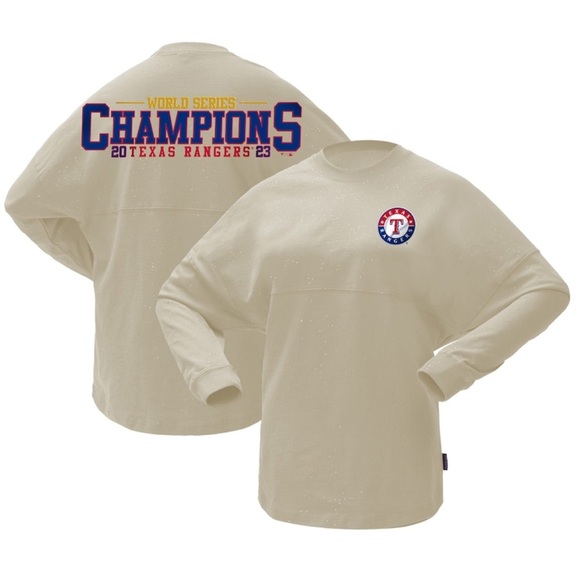 Texas Rangers 2023 World Series Champions Sparkle Long Sleeve T-Shirt |Cream|NEW - Picture 1 of 8